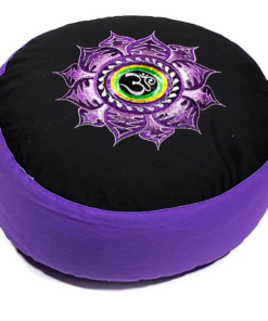 Zafu de Yoga meditación Loto y OM purpura/negro