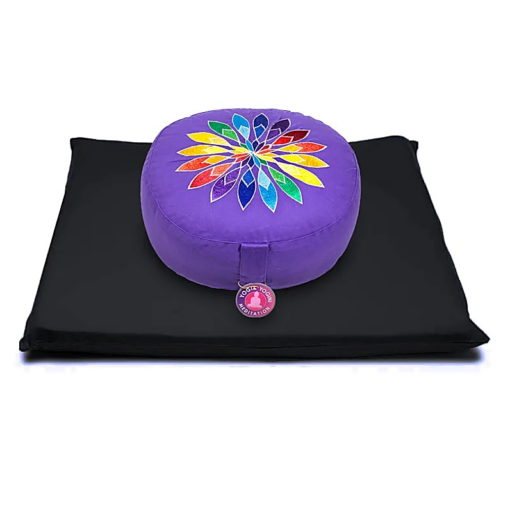 SET Meditación Flor multicolor púrpura sobre negro