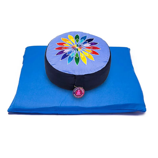 SET Meditación Flor multicolor sobre azul claro