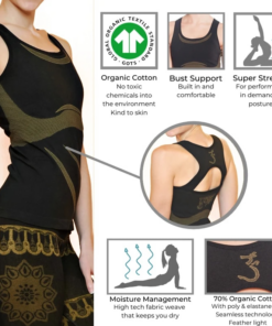 Top de yoga OM sin costuras algodón orgánico negro