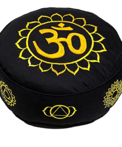 Zafu de Yoga meditación negro 7 Chakra y Om color oro