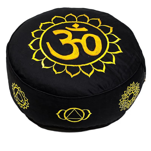 Zafu de Yoga meditación negro 7 Chakra y Om color oro
