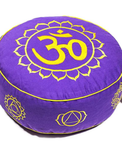 Zafu de Yoga meditación 7 chakra y OM color púrpura/oro