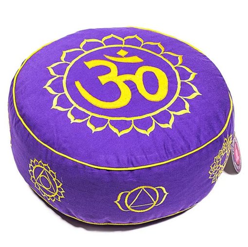 Zafu de Yoga meditación 7 chakra y OM color púrpura/oro