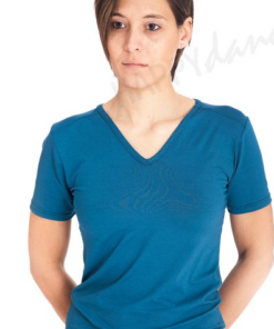 Camiseta para yoga manga corta con pieza en hombros y cuello pico