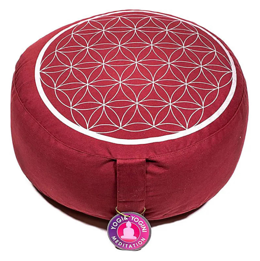 Zafu de Yoga meditación rojo Flor de la vida/plata