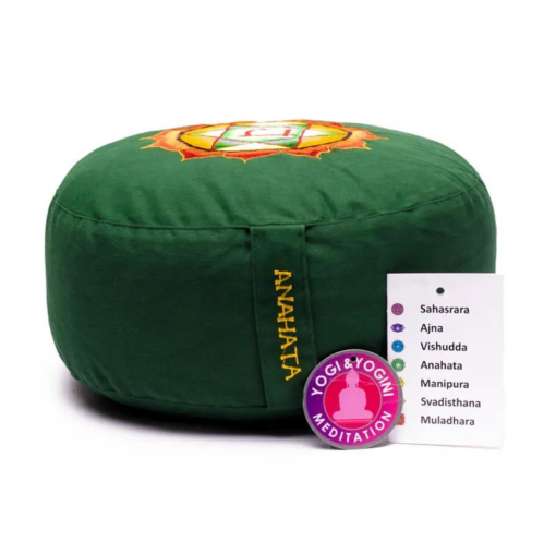 Zafu de Yoga meditación verde 4°chakra bordado
