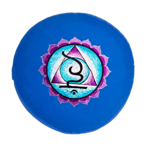 Zafu de Yoga meditación azul 5°chakra bordado