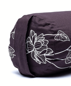 Bolster Yoga redondo Planta de loto antracita algodón orgánico