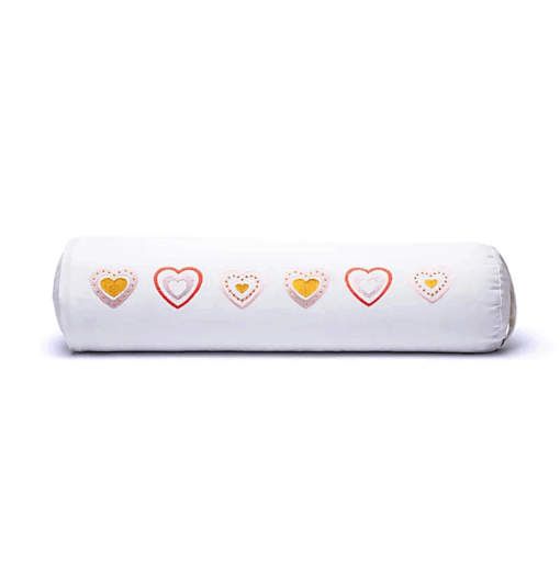 Bolster Yoga redondo blanco corazones algodón orgánico