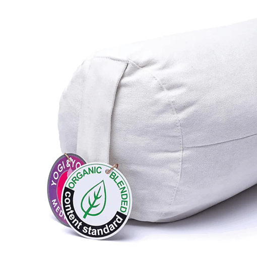 Bolster Yoga redondo blanco corazones algodón orgánico