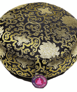 Zafu de Yoga meditación negro Flores de Loto oro