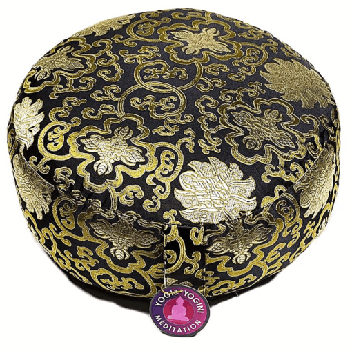 Zafu de Yoga meditación negro Flores de Loto oro