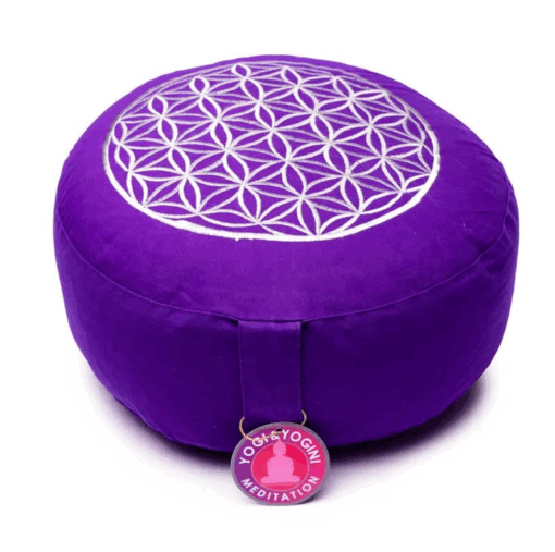 Zafu de Yoga meditación Flor de la vida purpura/plata