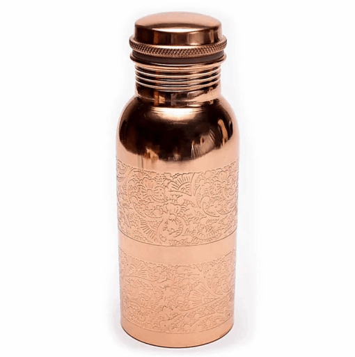 Botella para Yoga y Pilates de cobre con diseño floral grabado