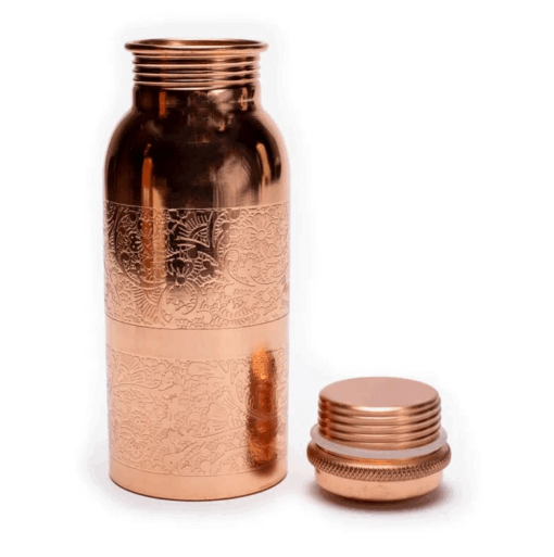 Botella para Yoga y Pilates de cobre con diseño floral grabado