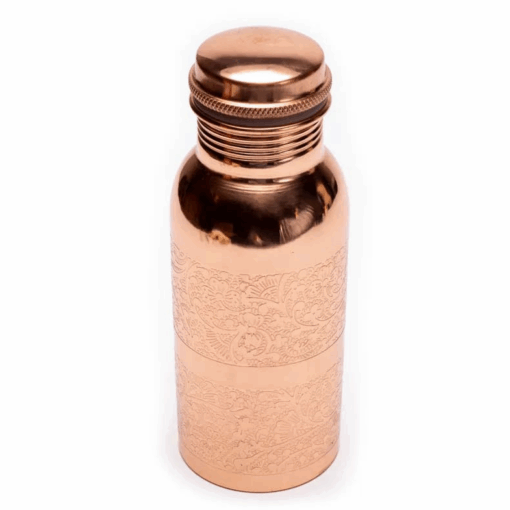 Botella para Yoga y Pilates de cobre con diseño floral grabado