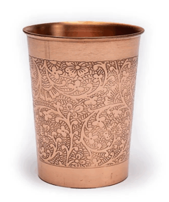 Vaso de cobre para Yoga y Pilates con diseño floral grabado - Cuatro unidades