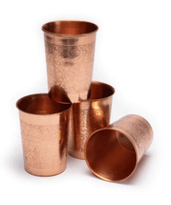 Vaso de cobre para Yoga y Pilates con diseño floral grabado - Cuatro unidades