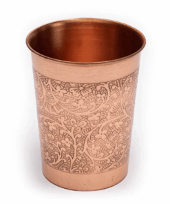 Vaso de cobre para Yoga y Pilates con diseño floral grabado - Cuatro unidades