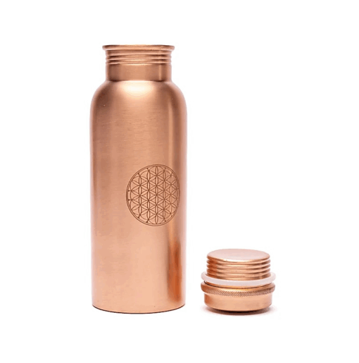 Botella para Yoga y Pilates de cobre con Flor de la Vida grabado a láser