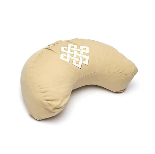 Zafu de Yoga meditación media luna nudo infinito beige algodón orgánico