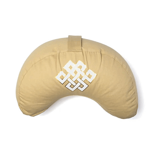 Zafu de Yoga meditación media luna nudo infinito beige algodón orgánico