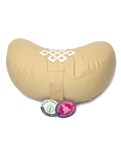 Zafu de Yoga meditación media luna nudo infinito beige algodón orgánico