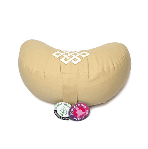 Zafu de Yoga meditación media luna nudo infinito beige algodón orgánico