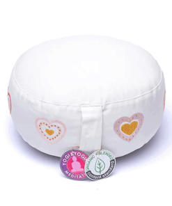 Zafu de Yoga meditación blanco corazones algodón orgánico