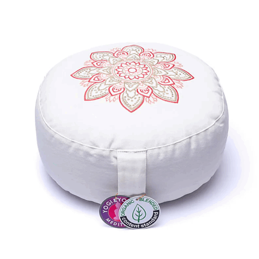 Zafu de Yoga meditación blanco mandala algodón orgánico