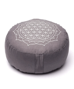 Zafu de Yoga meditación Flor de la Vida mandala gris algodón orgánico