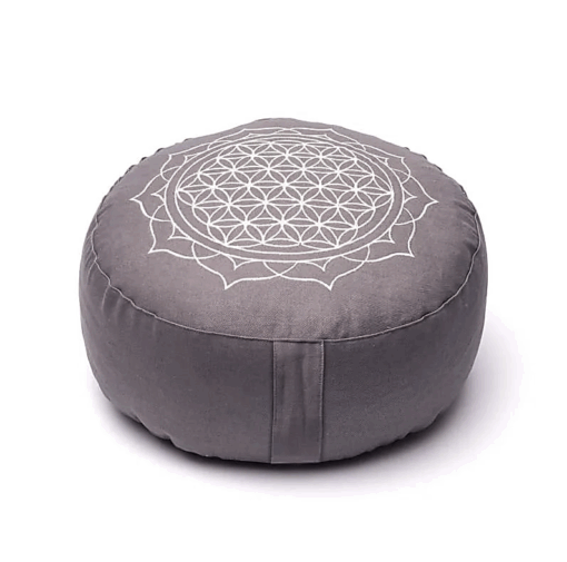 Zafu de Yoga meditación Flor de la Vida mandala gris algodón orgánico