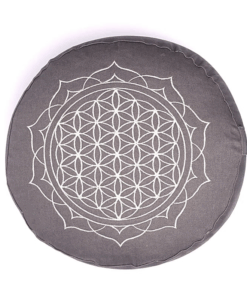 Zafu de Yoga meditación Flor de la Vida mandala gris algodón orgánico