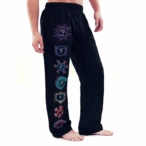 Pantalón de Yoga para hormbres Chakras pintados a mano negro