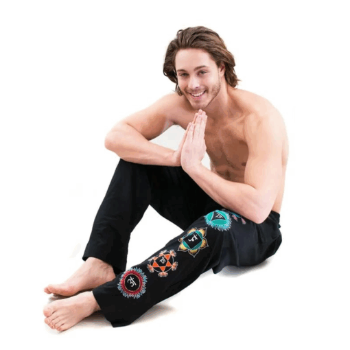 Pantalón de Yoga para hormbres Chakras pintados a mano negro