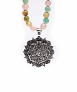 Mala cuarzo rosa/ amazonita/ rodonita + loto