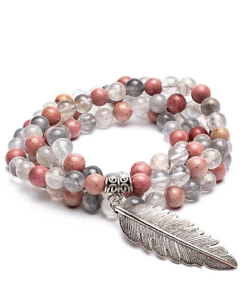 Mala rodonita/ cuarzo gris + pluma