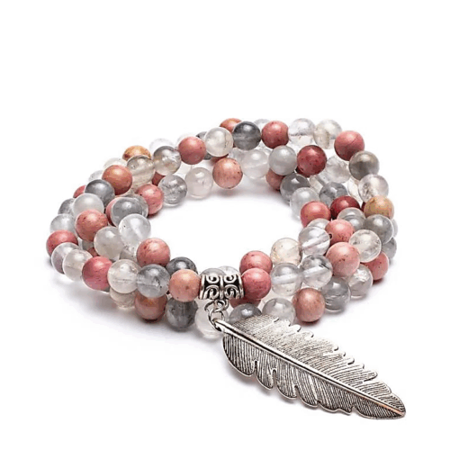 Mala rodonita/ cuarzo gris + pluma