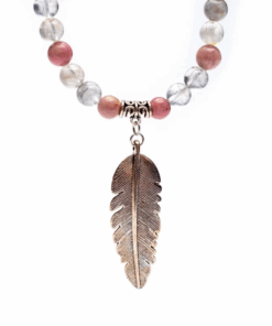 Mala rodonita/ cuarzo gris + pluma
