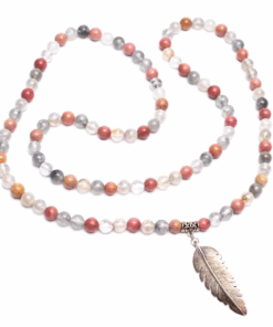 Mala rodonita/ cuarzo gris + pluma