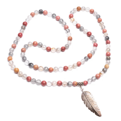 Mala rodonita/ cuarzo gris + pluma