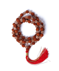 Mala de piedra lunar melocotón/rudraksha en bolsa calidad AA