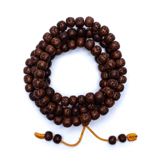 Mala de Rudraksha pulido 108 cuentas y bolsa