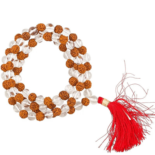 Mala cristal de roca/rudraksha calidad AA + bolsa