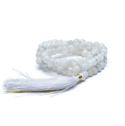 Mala para Yoga Piedra de Luna calidad AA 108 cuentas + bolsa