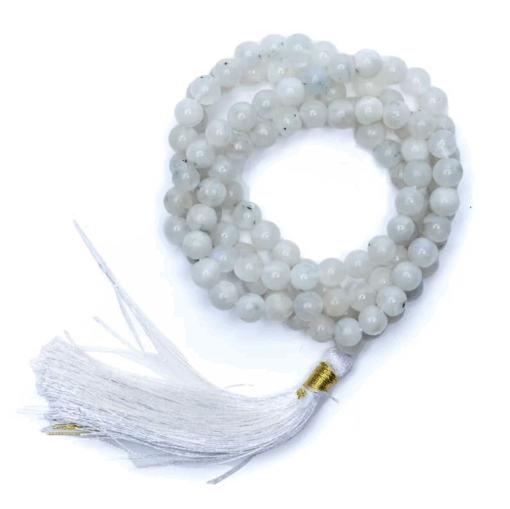 Mala para Yoga Piedra de Luna calidad AA 108 cuentas + bolsa