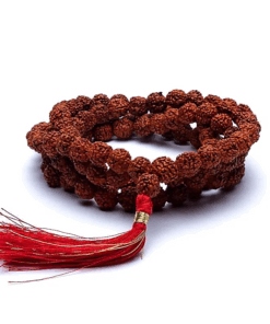Mala para Yoga Rudraksha 108 cuentas y borla roja