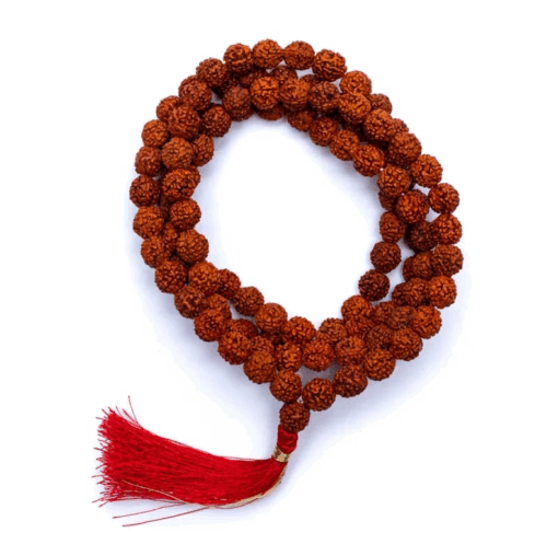Mala para Yoga Rudraksha 108 cuentas y borla roja