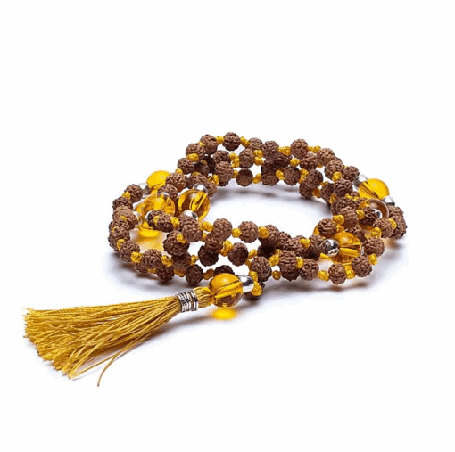 Mala para Yoga Rudraksha y citrino amatista calentada 108 cuentas